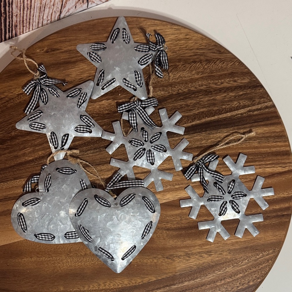 Silver Metal Holiday Ornaments Set